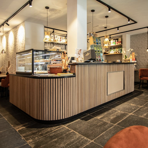 Barra de <span class=keywords><strong>Bar</strong></span> para Restaurante, Hotel y Cafetería de Lujo con Iluminación LED, Construcción Duradera de Piedra Sinterizada de Mármol y Metal, Fácil de Limpiar - Product Image 2