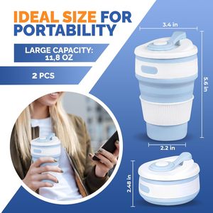 Eco Friendly BPA Free Portable Silicone Foldable Reusable Travel Mug with Lid & Straw Leak-Proof Dishwasher & <b>Microwave</b> Safe - Product Image 2