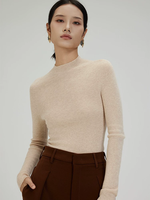 Pull en maille fine gris pour femme, coupe ajustée, en laine mérinos recyclée et cachemire fin, col rond, avec logo personnalisé, vente en gros