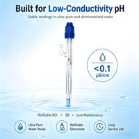 Électrode de pH-mètre pour l'analyse de l'eau ultra pure, capteur de faible conductivité, jonction céramique, électrolyte KCl, OEM ODM