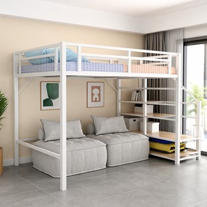 Lit mezzanine en métal robuste SUNYARD avec bureau intégré et escalier de rangement, lit superposé gain de place pour appartement, dortoir, école - Product Image 2