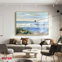 Grande peinture à l'huile moderne et simple sur toile, peinte à la main, ciel bleu et oiseaux marins, pour décoration murale de salon