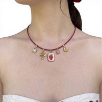 Collier en acier inoxydable style mignon, motif bambou, avec pendentifs fraise, champignon et lune, plaqué or sous vide, pour la mode transfrontalière - DIY