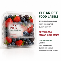 Aangepaste transparante blauwe bessen fruitlabel waterdichte, lage temperatuurbestendige rol sticker voor vers fruitverpakkingen