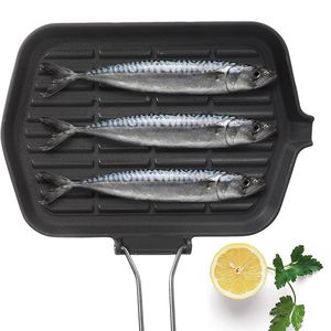 Poêle à griller rectangulaire en fonte 23x36cm noire compatible induction avec poignée pliable - Product Image 4