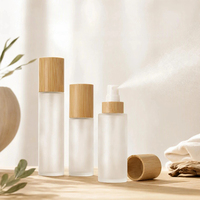Ensembles d'emballages cosmétiques écologiques OEM ODM, flacon pulvérisateur en verre givré de 100 ml avec couvercle en bambou, impression sérigraphique, échantillon gratuit