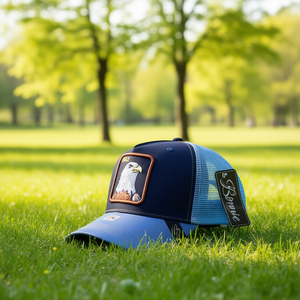 Cappello Trucker Savage Blu in Rete Regolabile Unisex Casual a 6 Pannelli con Ricamo Aquila sul Pannello Frontale Primavera Estate per Adulti - Product Image 2