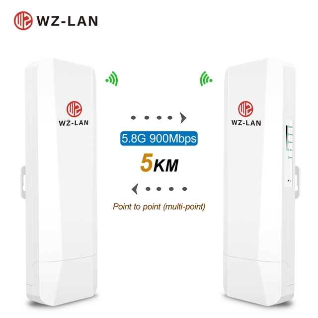WZ-LAN Long Distance 5km Outdoor Wireless Bridge 5.8Ghz 900Mbps High-Speed 802.11ac IP65 Rated WIFI Bridge WAN/LAN 1000Mbps