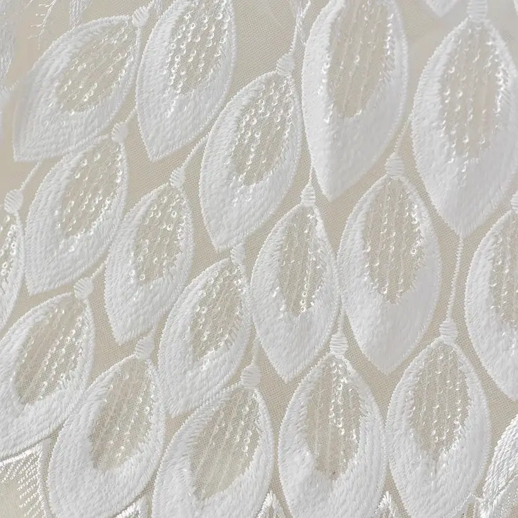 Terbaru putih bulu merak bulu payet bordir renda kain pengantin Net Tulle untuk wanita