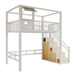 Простая железная кровать с высокой и низкой посадкой, Детская лестница, двухъярусная кровать