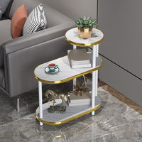 Table basse de style nordique en bois massif de luxe léger, motif marbre, petite étagère de rangement à trois niveaux sur pied