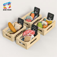 Juego de cajas de comestibles de comida de juego de madera-Juguete de simulación de verduras, frutas, panadería y mariscos para niños W10A248