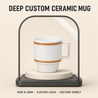 Mug à café rétro à rayures avec poignée carrée, empilable, silhouette conique, pour les programmes de fidélisation des marques de cafés