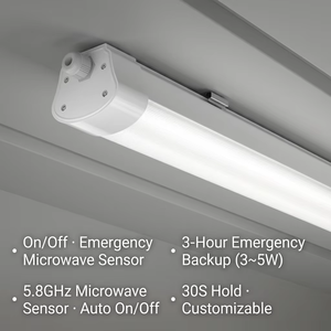 Lámpara LED Tri-Proof de Emergencia con Sensor de Microondas, 120cm (4 pies), 40W, IP67, IK10, 140lm/W, Media Aluminio y PC, Enlazable, para Almacén - Product Image 5