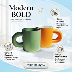 <span class=keywords><strong>Taza</strong></span> de café grande de estilo nórdico, <span class=keywords><strong>Taza</strong></span> de cerámica de 450ml, personalizada, surtido de colores, hecha a mano - Product Image 2