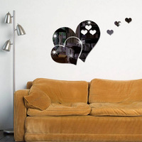 Autocollant Mural Miroir Cœur, Autocollant Mural Fleur, Décoration Murale DIY Mignonne pour Chambre