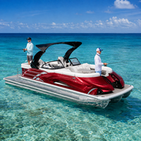 Bateau ponton en aluminium 12 places, design personnalisé, confortable, avec salon avant, arche sportive, écran, table, direction hydraulique, pour la pêche