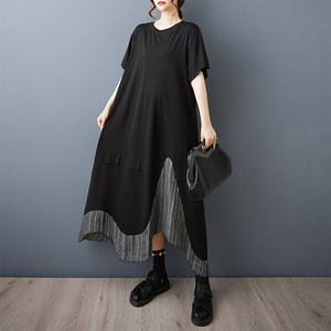Gaun Maxi Rajut Gothic Hitam Gelap Wanita Grosir Terbaru 2026 Panel Jala Asimetris Oversize Musim Panas Fashion Streetwear Korea - Product Image 3
