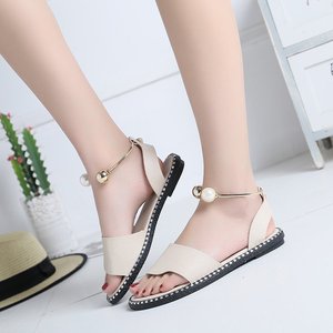 Spring New Collection Ladies Casual Flat Sandals Plus Size Light Weight Pearl Metal Lace-Up Printed Trendy Summer - Product Image 3