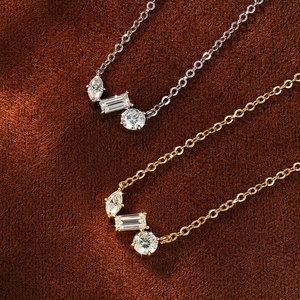 Trendy 14K Gold Filled Link Chain <strong>Statement</strong> <strong>Necklace</strong> 4mm 2.5x5mm Marquise Cut 2.5x5mm Moissanite <strong>Necklace</strong> Asymmetric Three-stone - Product Image 2