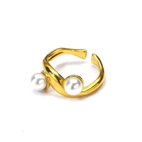 Verstellbarer Gedrehter Offener Ring mit Doppelter Perleneinlage aus Edelstahl Eleganter Modischer Ring für Damen Tägliches Tragen Schmuck