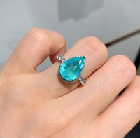 Ensemble de bijoux exquis en zircon bleu goutte d'eau, 3 pièces, collier, bague, boucles d'oreilles pour femmes