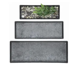 Set of 3 Decorative Vintage Handmade Metal Rectangle Zinc Trays