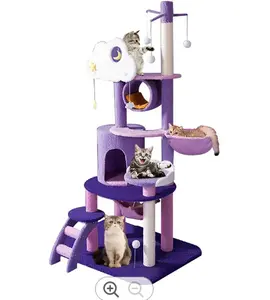 Cat Tree Tower Houses Scratches Climbing Cute Luxury Factory Wholesale Flower Purple Carton Box Sisal for Cats Pet Cats 2pcs