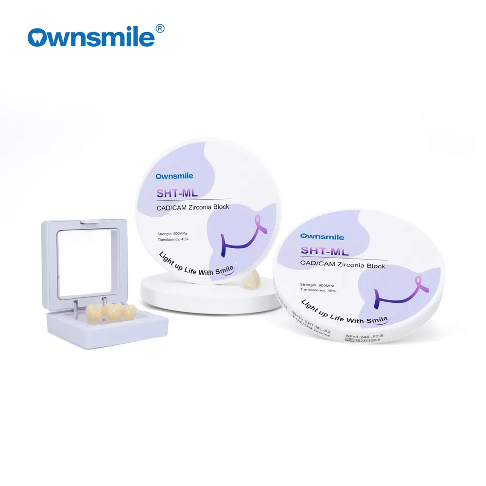 Ownsmile Dental Materials Zirconia Blocks SHT Multilayer Ceramic for dental lab CAD CAM open system 98/95/92mm*10-30mm
