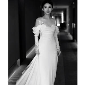 S2531R Nouvelle Robe de Mariée 2026 de Haute Qualité, Style Féerique, Douce et Simple, pour Photographie de Voyage, Blanche, Coupe Sirène, Manches Longues - Product Image 3