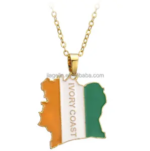 Africa Ivory Coast Flag Drop Oil Map Necklace