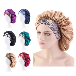 Luxus Mode druck Stirnband Nachtschlaf kappe weiblich extra große Schönheit Haar haube Anbieter Satin Haar Mützen Seide für Frauen
