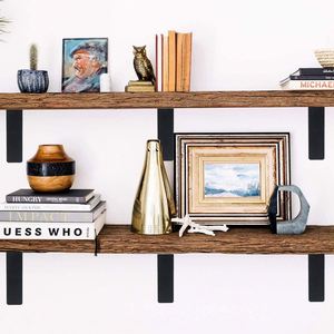 ชั้นวางของติดผนังโลหะสีดำแบบหนา WEKIS พร้อมขายึดรูปตัว L แบบเหล็กสไตล์ Rustic รับน้ำหนักได้ 150 ปอนด์ เคลือบด้วยผงสี สำหรับประกอบเอง - Product Image 6