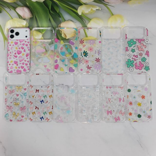 White Cloud Little Heart TPU+PC Magnetic Mobile Phone Case for 11/12/13/14/15/16/17 Pro Max Vivo Girls Ins Style Nature