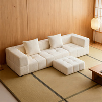 Canapé modulaire sectionnel moderne en crème, canapé nuage compressé et emballé sous vide avec housses en tissu amovibles