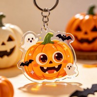 Vente en gros usine : Porte-clés en acrylique Halloween, motif dessin animé, pendentif de sac mignon en forme de citrouille anime, accessoire cadeau de petite taille pour les fêtes, vendu individuellement
