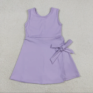 Vestidos Casuales de Verano sin Mangas para Niñas Pequeñas, Cuello Redondo, Estampado Verde Sólido, Transpirables, Hasta la Rodilla, Venta al Por Mayor - Product Image 3