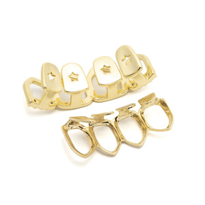 Nuovo vuoto 18K placcatura in oro reale Grillz con zircone in ottone quattro denti Hip Hop Grillz - Product Image 4