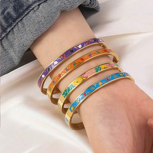 Bracciale a Polsino Aperto con Stampa Artistica Boho in Smalto Colorato Personalizzato, Impermeabile in Acciaio Inossidabile, Gioielli Impilabili a Molla per <span class=keywords><strong>Donna</strong></span> - Product Image 3