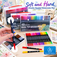 Set de Pintura de Acuarela con Pincel, 48 Colores, Punta Doble, Delineador Fino de 0.4mm, Pincel Suave, Marcador Pastel Lavable para Niños