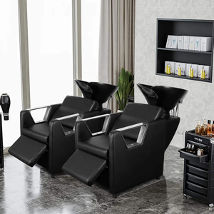 Sillón de Peluquería de Cuero PU Negro con Lavacabezas y Lavabo, Estación Moderna para Lavado de Cabello - Product Image 5