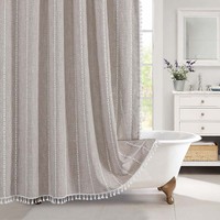 Rideau de douche en lin et polyester jacquard, imperméable et anti-moisissure, design moderne et minimaliste avec 12 crochets pour salle de bain
