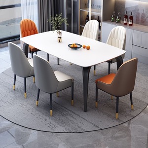 <span class=keywords><strong>Table</strong></span> <span class=keywords><strong>à</strong></span> <span class=keywords><strong>manger</strong></span> rectangulaire moderne de luxe en marbre <span class=keywords><strong>avec</strong></span> chaises, ensemble de 4, 6 ou 8 places, design de mobilier de restaurant complet en pierre frittée et métal - Product Image 5