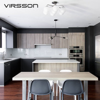 Meubles de cuisine modulaires modernes en mélamine marbrée avec charnières et robinet, design en U personnalisé pour appartements, hôtels et centres commerciaux