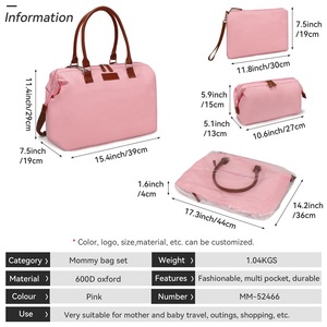Ensemble de 3 sacs à couches roses grande capacité en Oxford 600D pour maman, idéal pour les voyages, vente en gros, usine OEM/ODM certifiée BSCI - Product Image 6