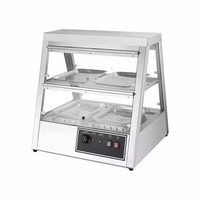 Vitrine chauffante professionnelle en verre pour équipement de cuisine, en acier inoxydable, transparente, 2 niveaux, pour la cuisson à la vapeur des aliments