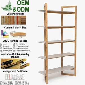 Étagère de rangement haute en bambou avec cadre renforcé, bibliothèque contemporaine à 5 niveaux, ton bois clair, minimaliste pour la maison - Product Image 1