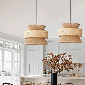 Lustre rond en corde de chanvre style Wabi Sabi japonais, douille E27, pour salon de thé, maison d'hôtes, chambre, restaurant, hôtel - Product Image 3