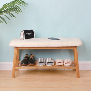 Shoe <b>Bench</b> With Storage Shelf Bamboo And Rattan Entryway Shoe Rack For Adults Scandinavian Style Medium Size - Product Image 2