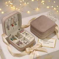 Boîte de rangement à bijoux de voyage en velours personnalisée, étui de rangement carré portable, fermeture à glissière, porte-bijoux multi-emplacements